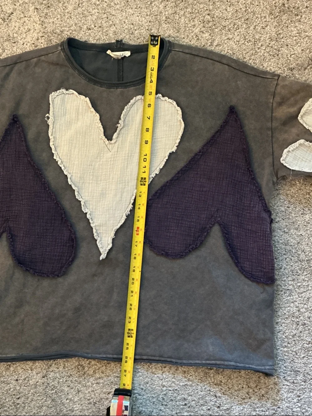 Oli & Hali Gray Tee with Cream and Deep Purple Heart Patches - Picture 9 of 14